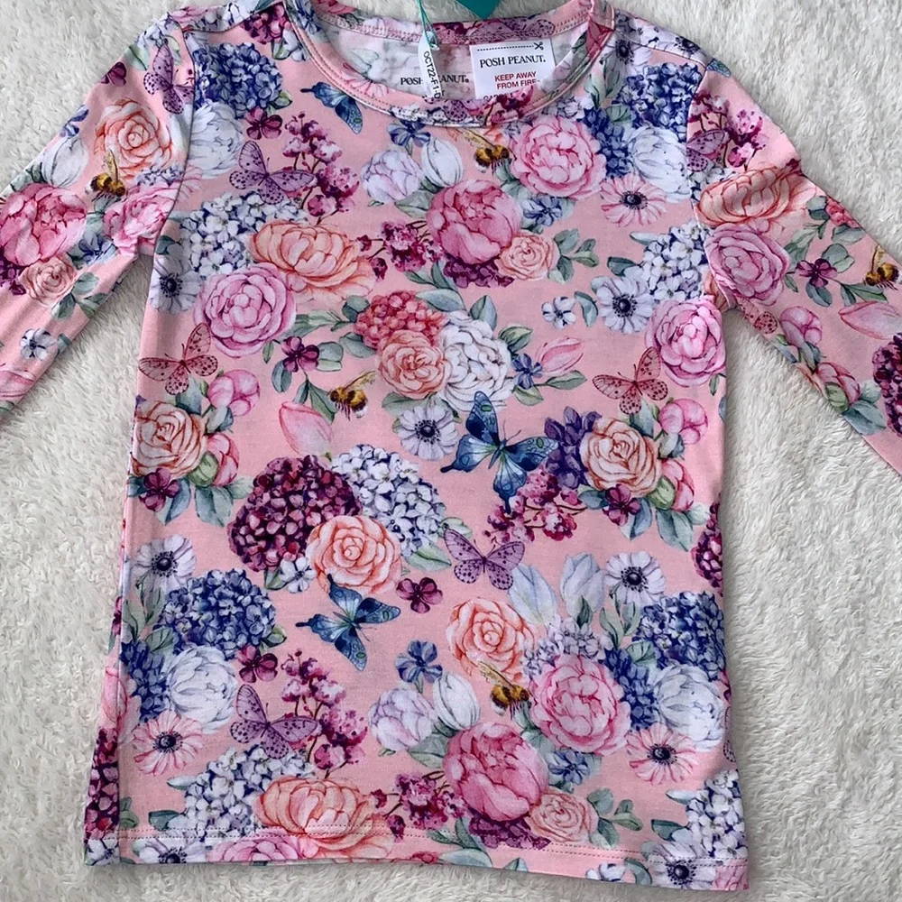 NWT Posh Peanut Lyric 2 pc. Basic Pink Floral Pajama Set 3T-4T